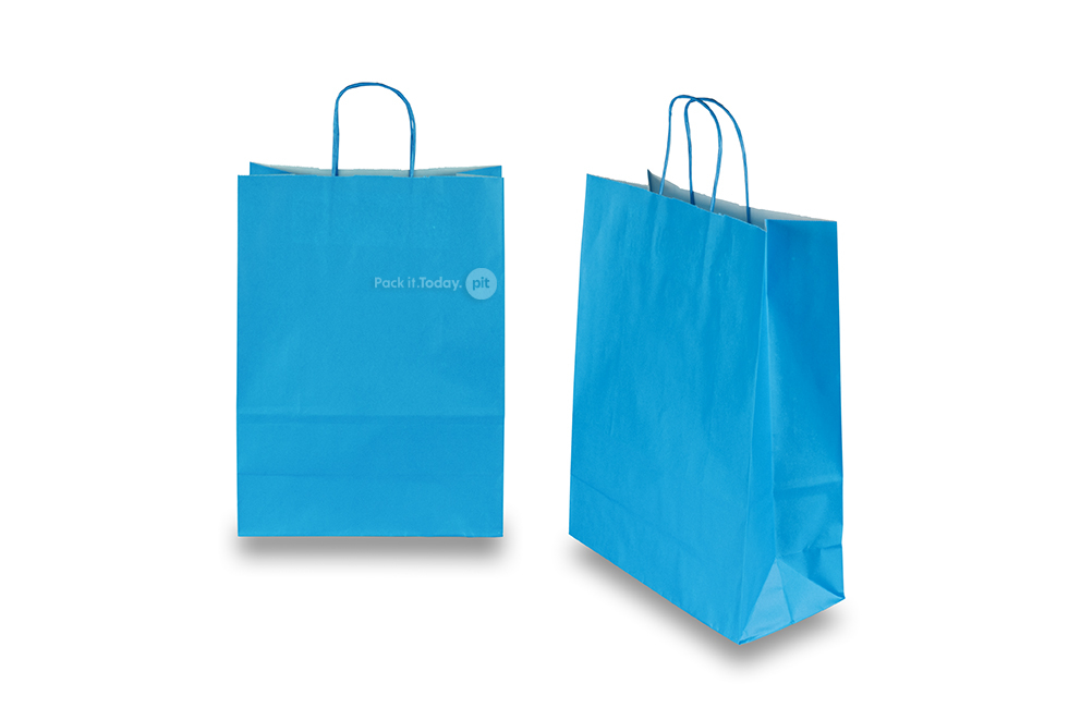Sacos de papel com alças torcidas - azul, 260 x 120 x 350 mm, 90 gr