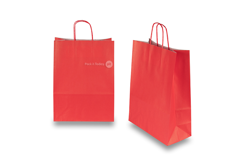 Sacos de papel com alças torcidas - vermelho fogo, 260 x 120 x 350 mm, 90 gr