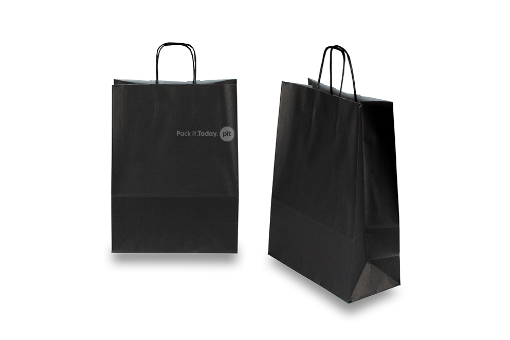 Sacos de papel com alças torcidas - preto, 260 x 120 x 350 mm, 90 gr