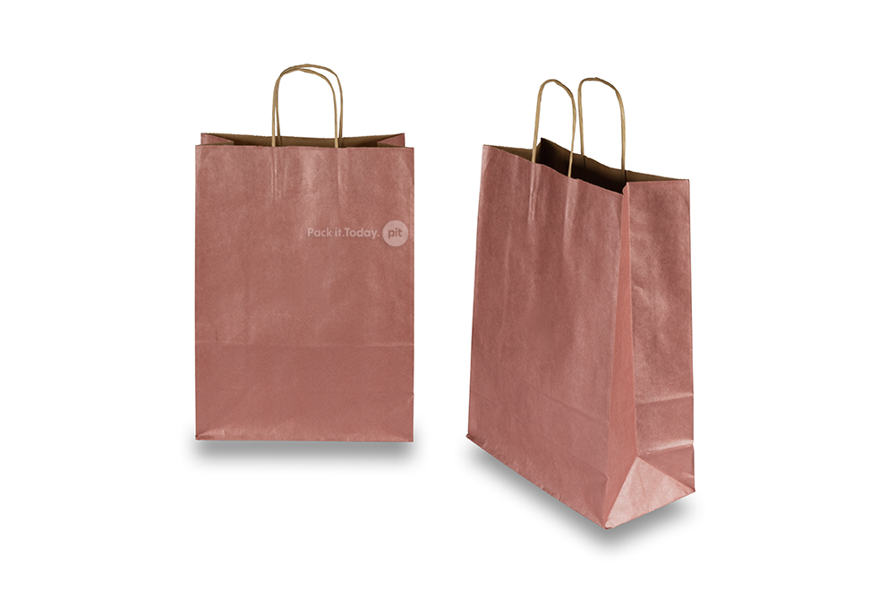 Sacos de papel com alças torcidas - vermelho metalizado, 260 x 120 x 350 mm, 90 gr