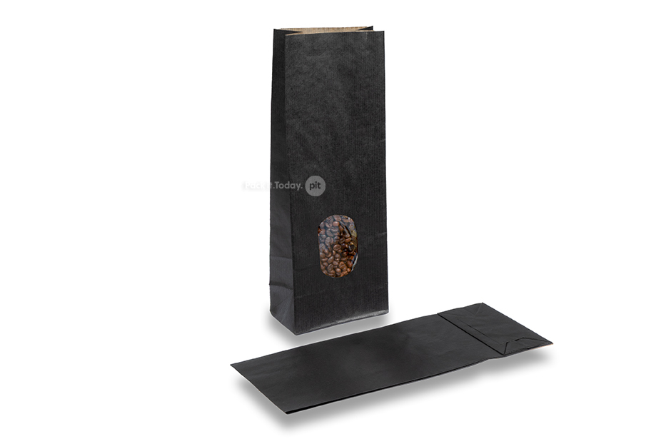 Saco de papel com fundo bloco preto - 105 x 65 x 298 mm com janela, 500 ml