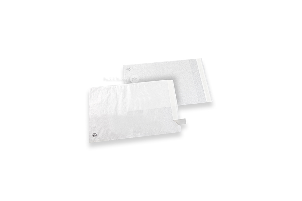 Sacos de glassine branco com fita adesiva - 130 x 150 mm