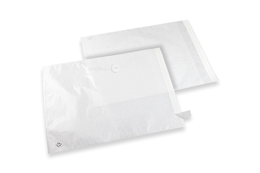 Sacos de glassine branco com fita adesiva - 270 x 300 mm