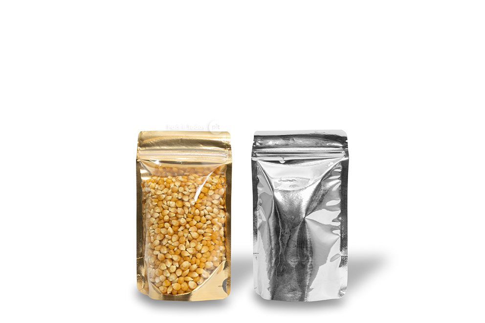 Sacos de fundo bloco metálicos transparentes - dourado metalizado, 110 x 185 x 70 mm - 250 ml