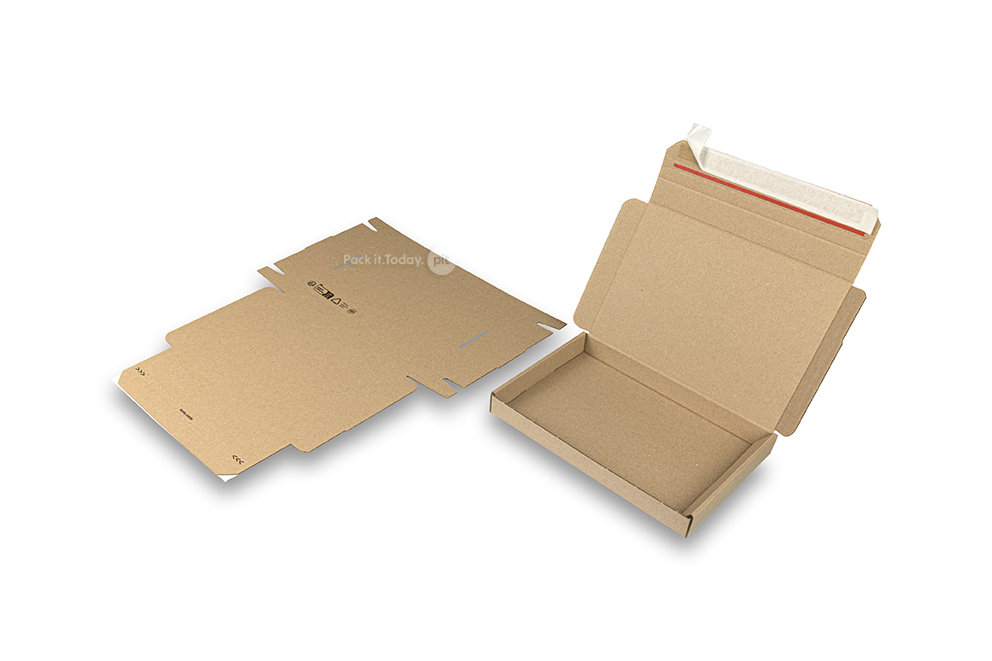 Caixas de transporte dobráveis com fita autocolante - 230 x 160 x 25 mm (A5), castanho