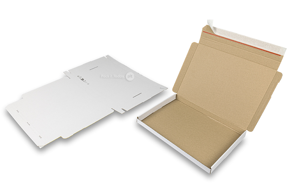Caixas de transporte dobráveis com fita autocolante - 310 x 220 x 25 mm (A4), branco