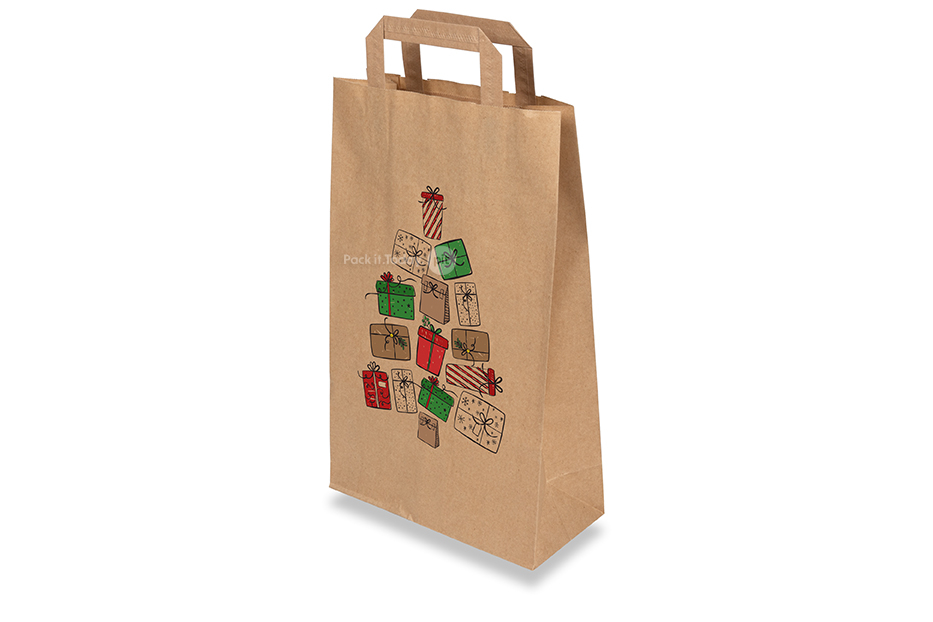 Sacos de alças dobradas de Natal castanho – Presentes